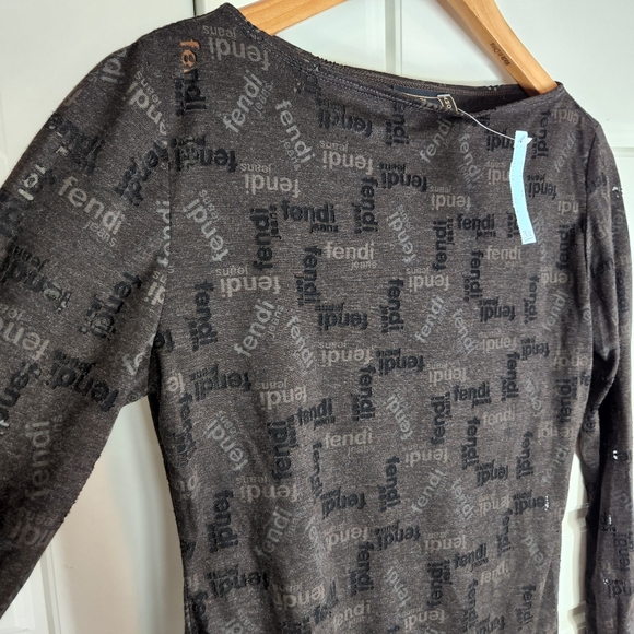 FENDI Vtg Y2K 2001 Brown tissue SHEER LOGO top blouse see through size XS SMALL - Picture 6 of 8